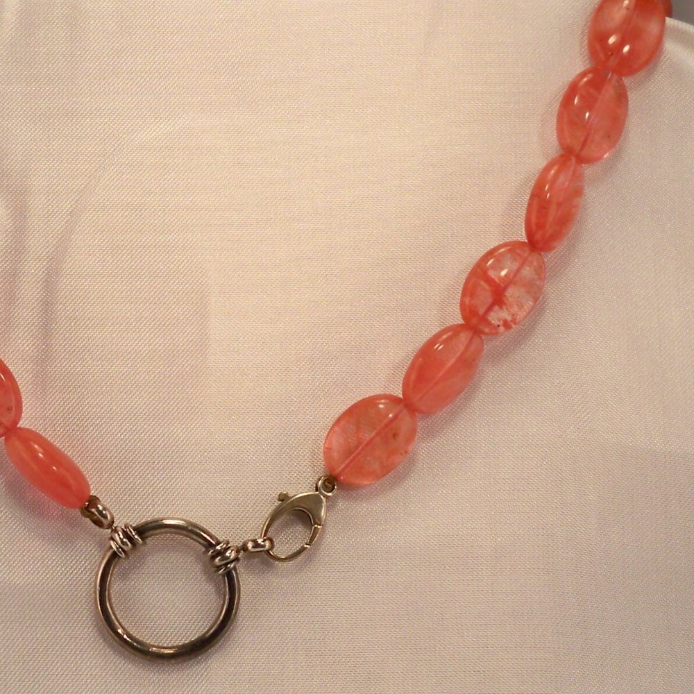 New Coral colored Quartz Flat Beads Necklace